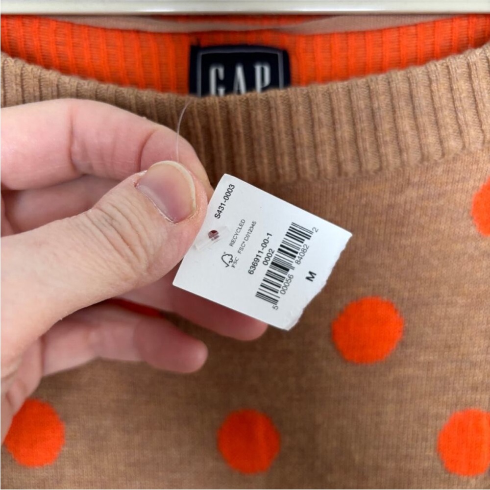 GAP Tan Sweater with Orange Polka Dots - Picture 4 of 5